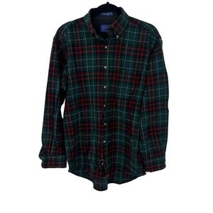 Pendleton button shirt men’s size medium fireside tartan green red -flawed